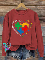Autism Awareness Vintage Art Print Casual Sweatshirt Red / S