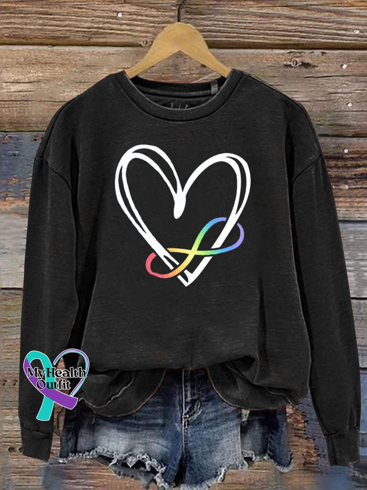 Autism Infinity Symbol Print Casual Sweatshirt Black / S