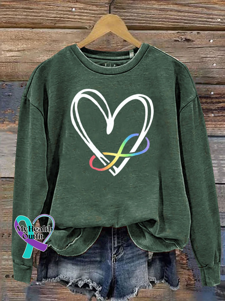 Autism Infinity Symbol Print Casual Sweatshirt Green / S