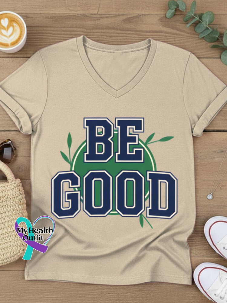 Be Good Art V-neck Casual T-Shirt Khaki / S