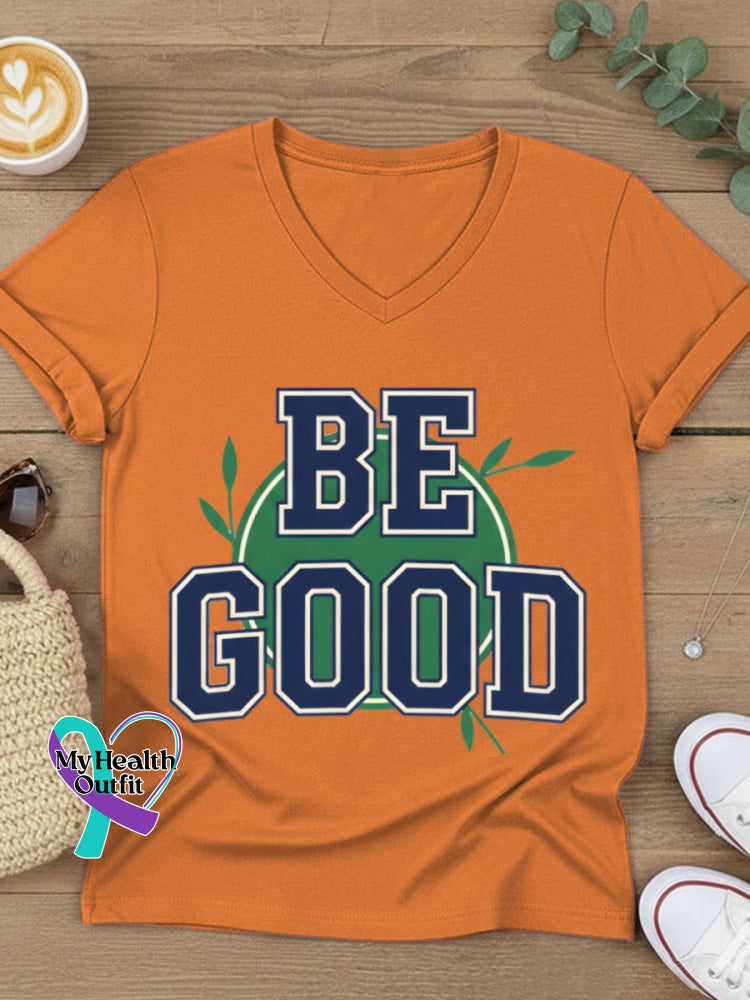 Be Good Art V-neck Casual T-Shirt Orange / S