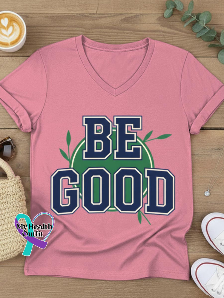 Be Good Art V-neck Casual T-Shirt Pink / S