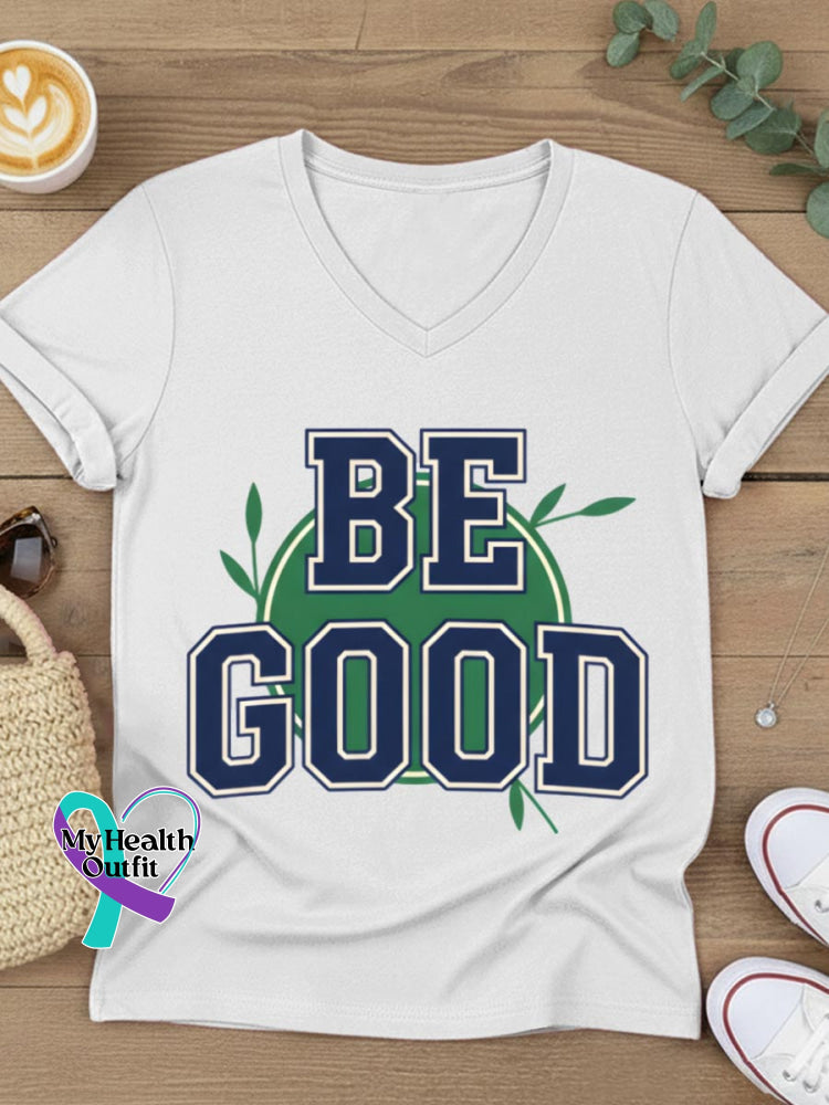 Be Good Art V-neck Casual T-Shirt White / S