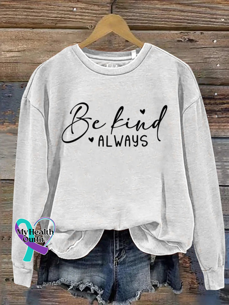 Be Kind Art Print Casual Sweatshirt White / S