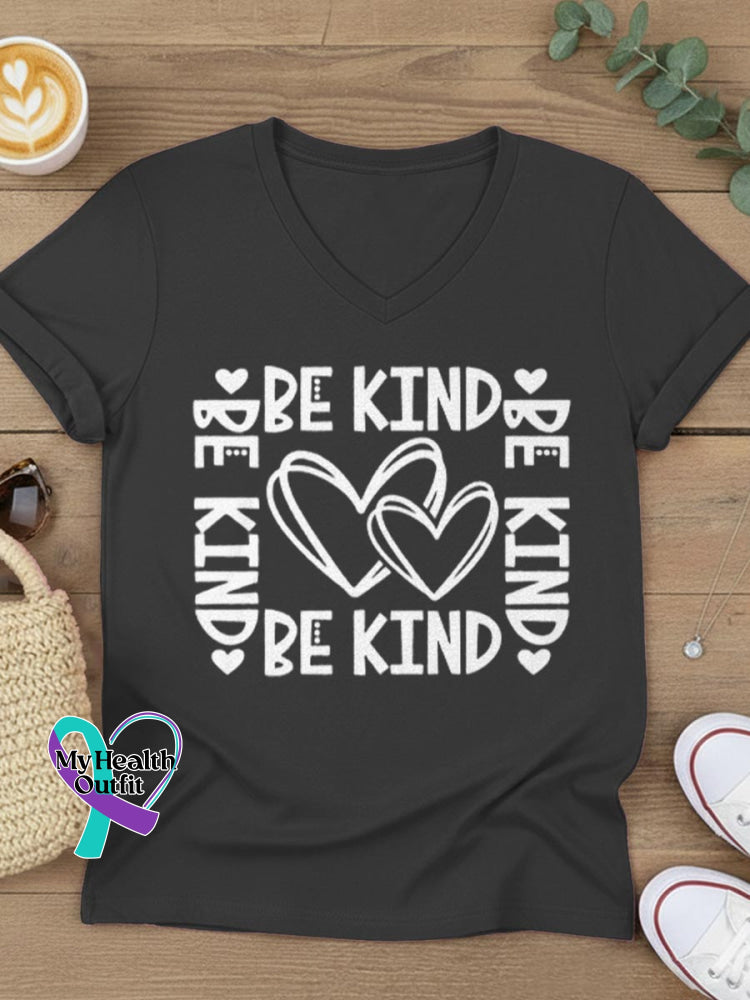Be Kind Art V-neck Casual T-Shirt Black / S