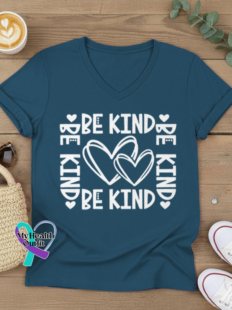 Be Kind Art V-neck Casual T-Shirt Blue / S
