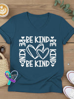 Be Kind Art V-neck Casual T-Shirt Blue / S