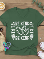 Be Kind Art V-neck Casual T-Shirt Green / S