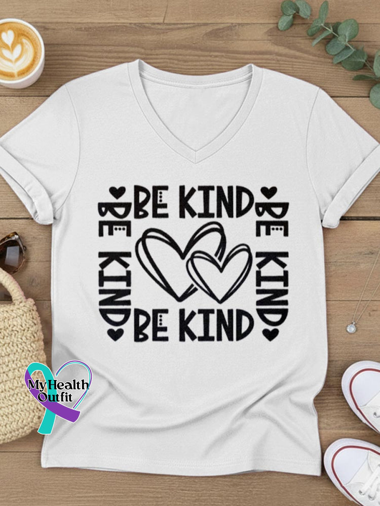 Be Kind Art V-neck Casual T-Shirt White / S