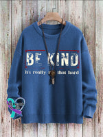 Be Kind It’s Really Not That Hard Art Pattern Print Casual Knit Pullover Sweater Blue / S