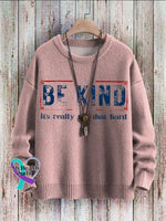 Be Kind It’s Really Not That Hard Art Pattern Print Casual Knit Pullover Sweater Pink / S