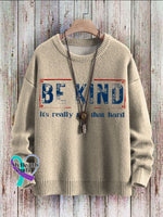 Be Kind It’s Really Not That Hard Art Pattern Print Casual Knit Pullover Sweater Sand / S