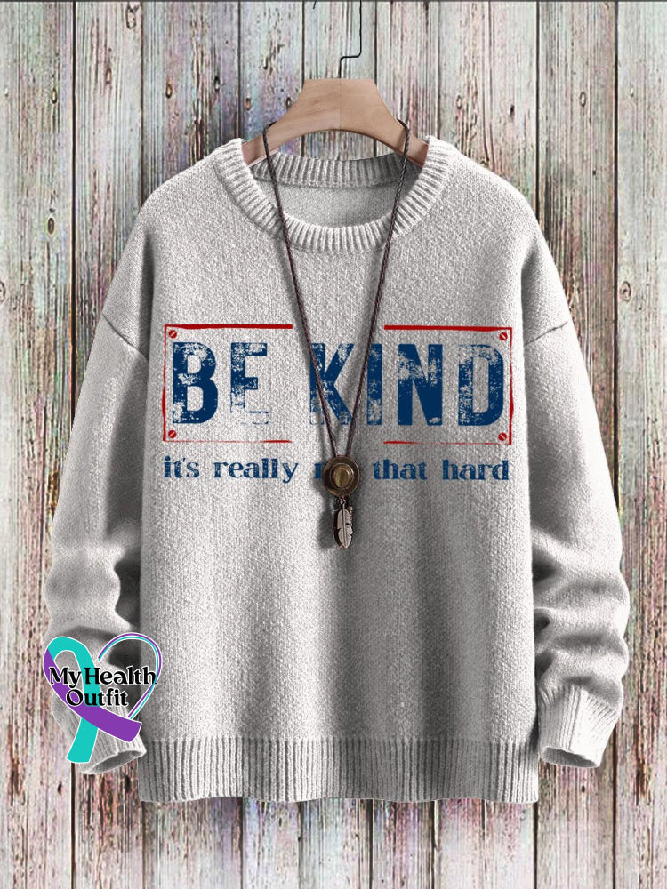 Be Kind It’s Really Not That Hard Art Pattern Print Casual Knit Pullover Sweater White / S