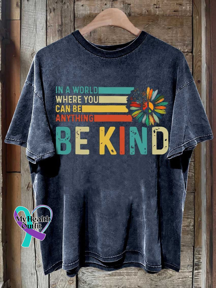 Be Kind Peace Sign Flower Mental Health Awareness T-Shirt Blue / S