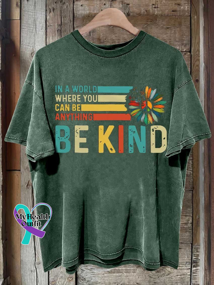 Be Kind Peace Sign Flower Mental Health Awareness T-Shirt Green / S