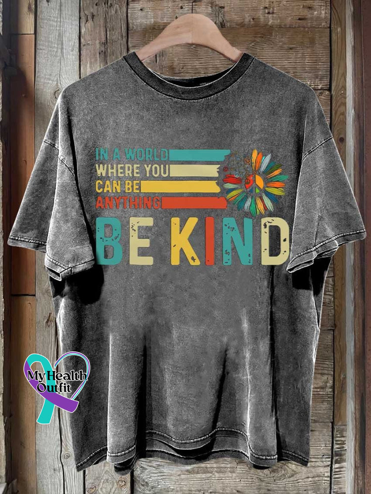 Be Kind Peace Sign Flower Mental Health Awareness T-Shirt Grey / S