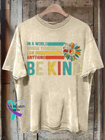 Be Kind Peace Sign Flower Mental Health Awareness T-Shirt Sand / S