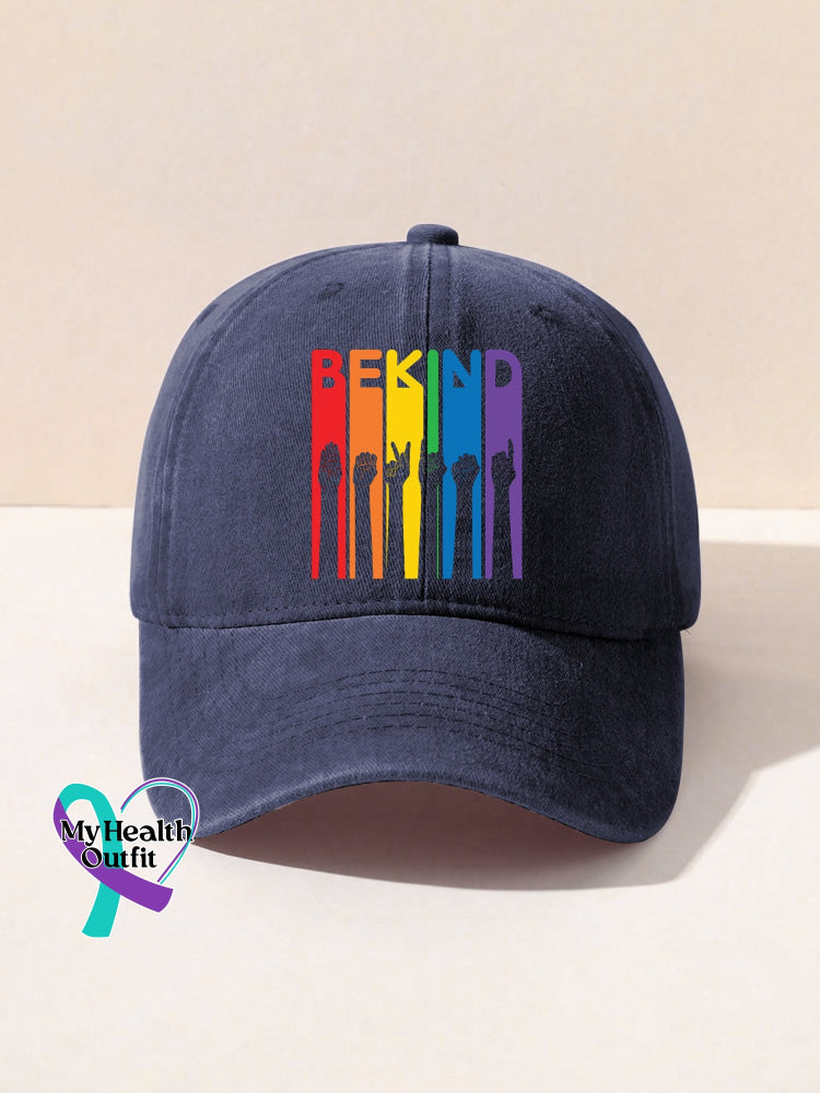 Be Kind Sign Language Kindness Pride Rainbow Print Hats Purple / Onesize