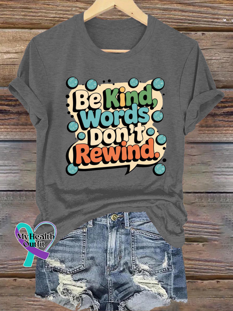 Be Kind Words Don’t Rewind Printed Casual Crew Neck Short Sleeve T-Shirt Grey / S