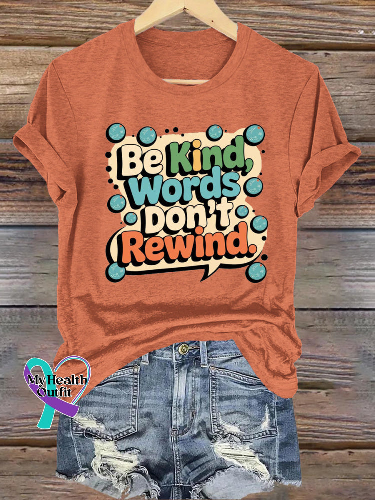 Be Kind Words Don’t Rewind Printed Casual Crew Neck Short Sleeve T-Shirt Orange / S