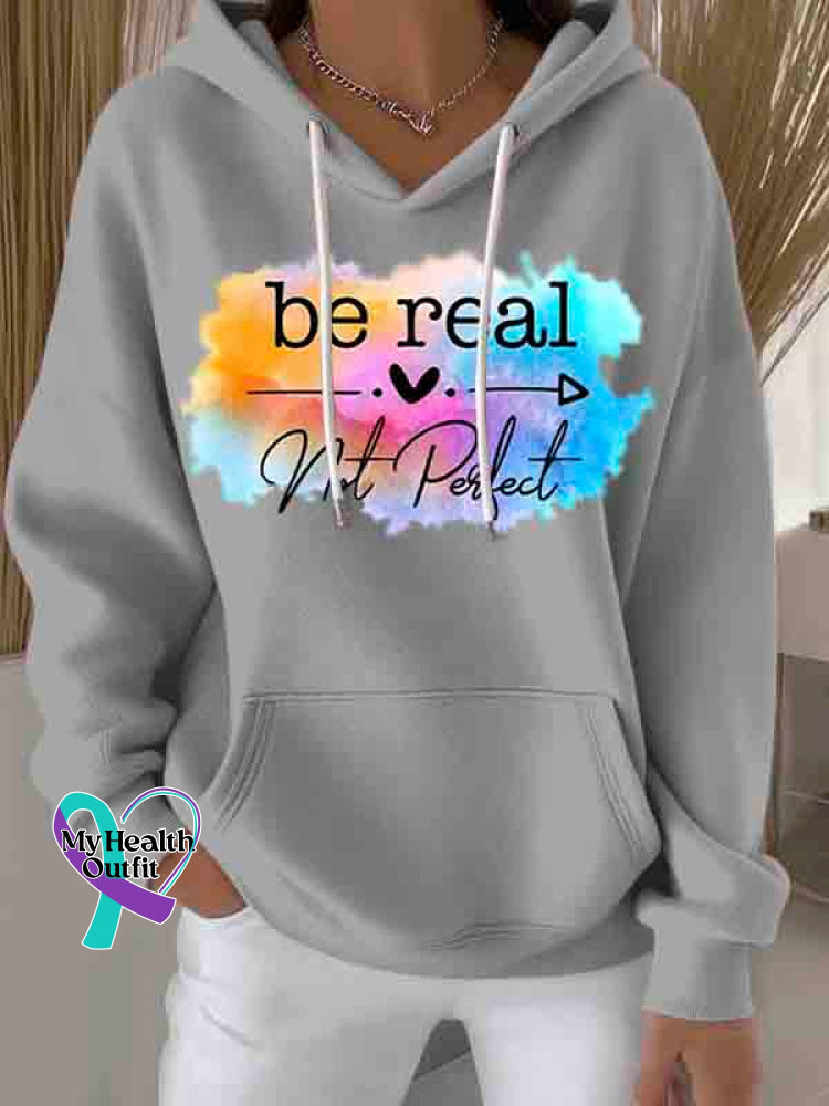 Be Real Not Perfect Art Casual Hoodie Sweatshirt Grey / S