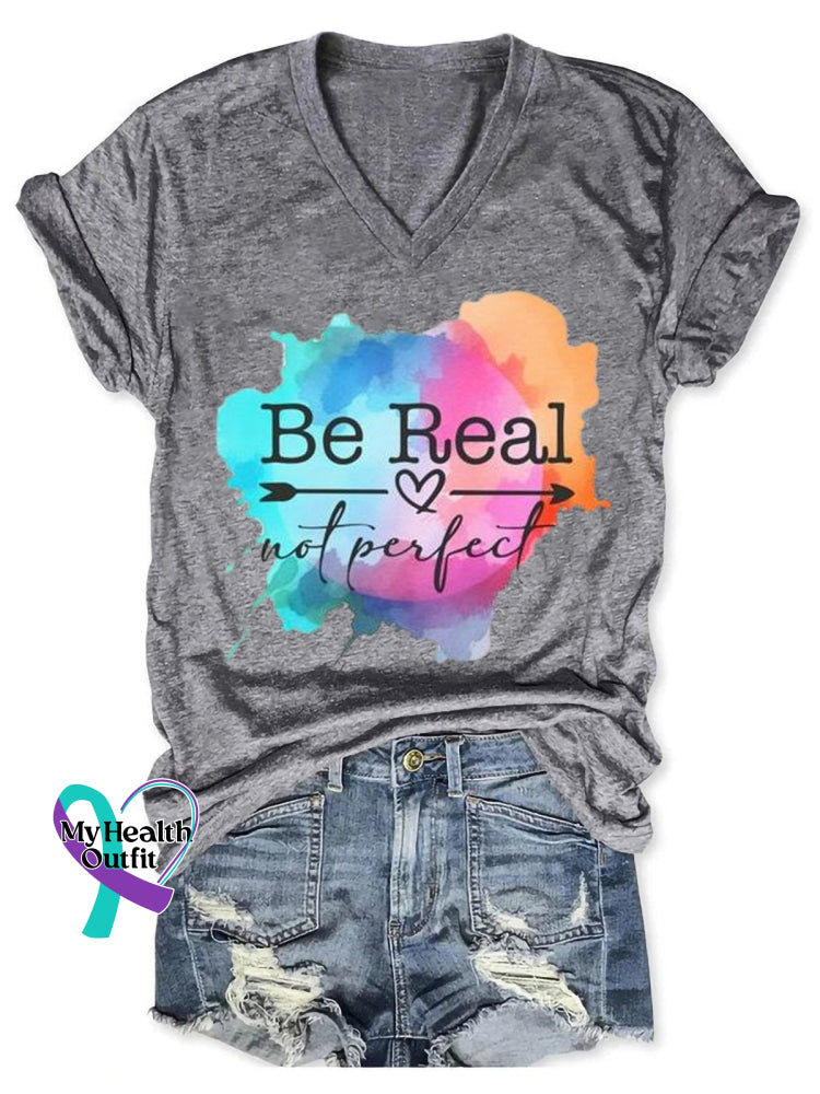 Be Real Not Perfect Art Casual T-Shirt Grey / S
