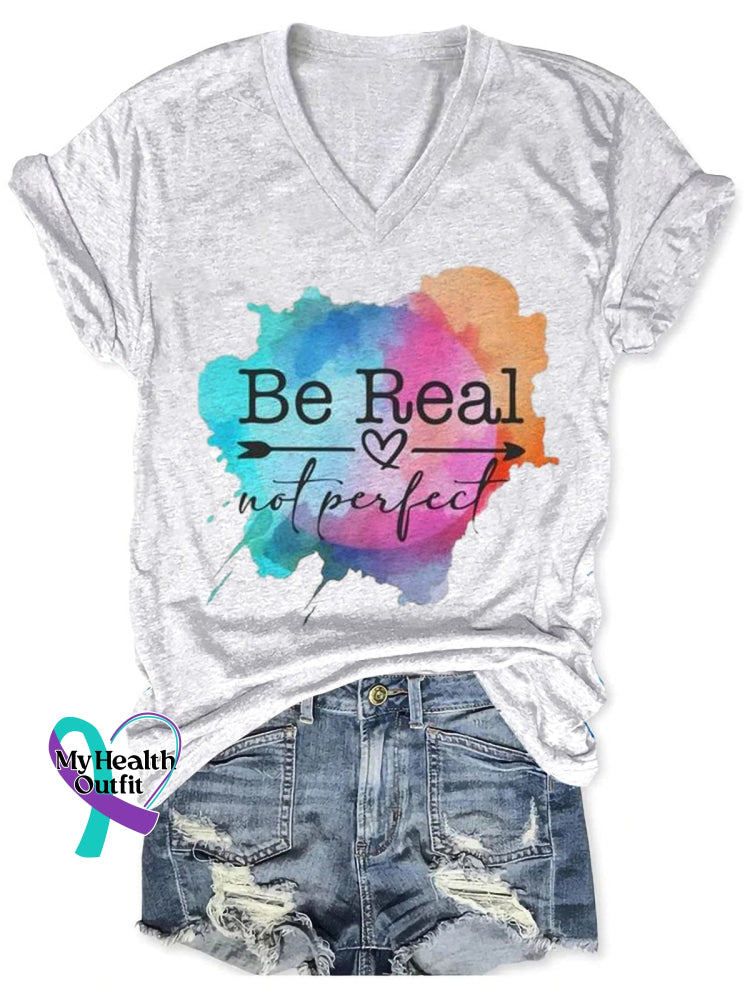 Be Real Not Perfect Art Casual T-Shirt White / S