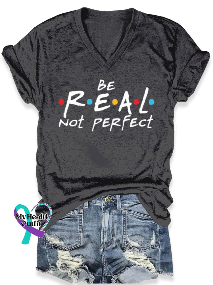 Be Real Not Perfect Art Print Casual T-Shirt Black / S