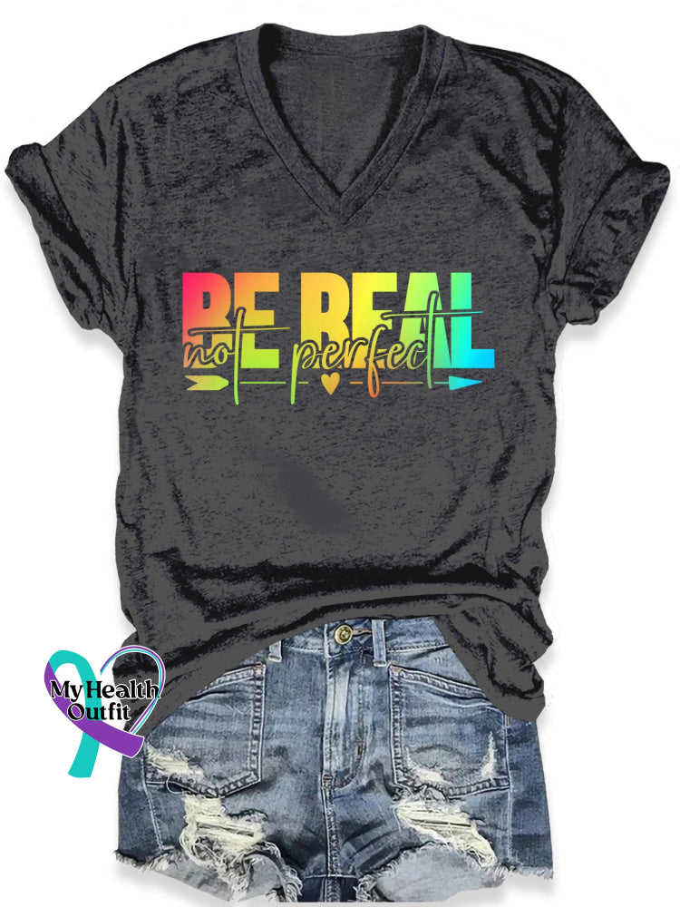 Be Real Not Perfect Art Print Casual T-Shirt Black / S