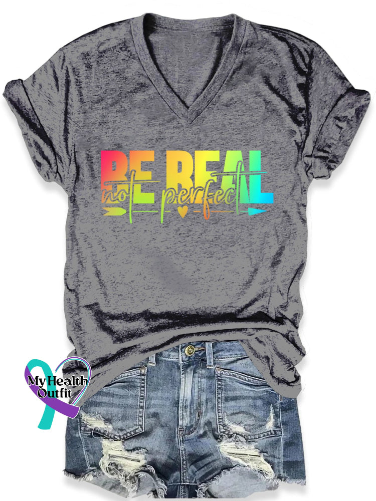 Be Real Not Perfect Art Print Casual T-Shirt Grey / S