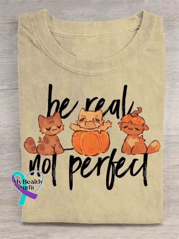 Be Real Not Perfect Art T-shirt Apricot / S