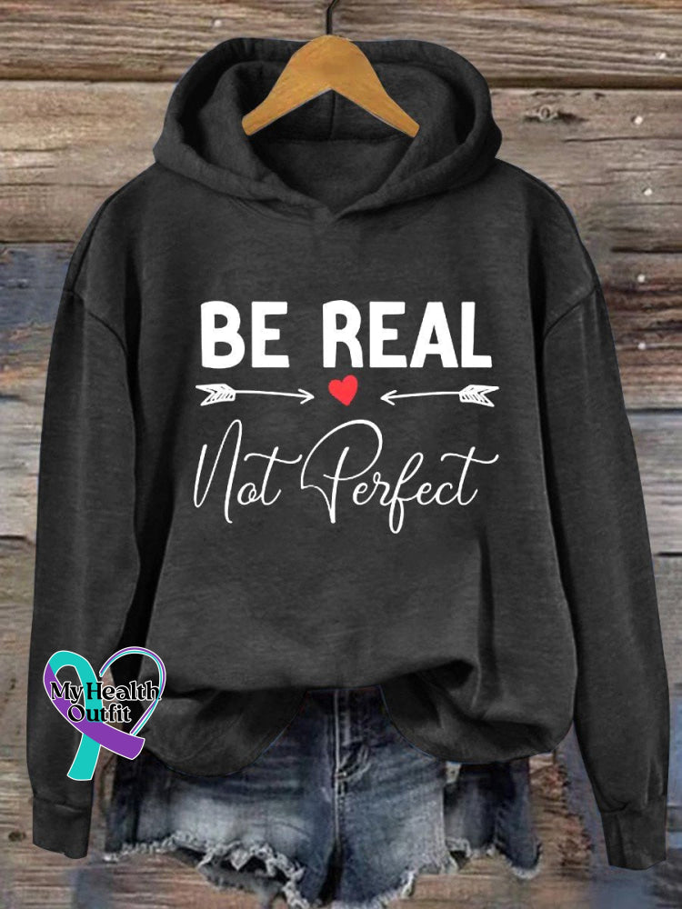 Be Real Not Perfect Casual Hoodie Sweatshirt Black / S