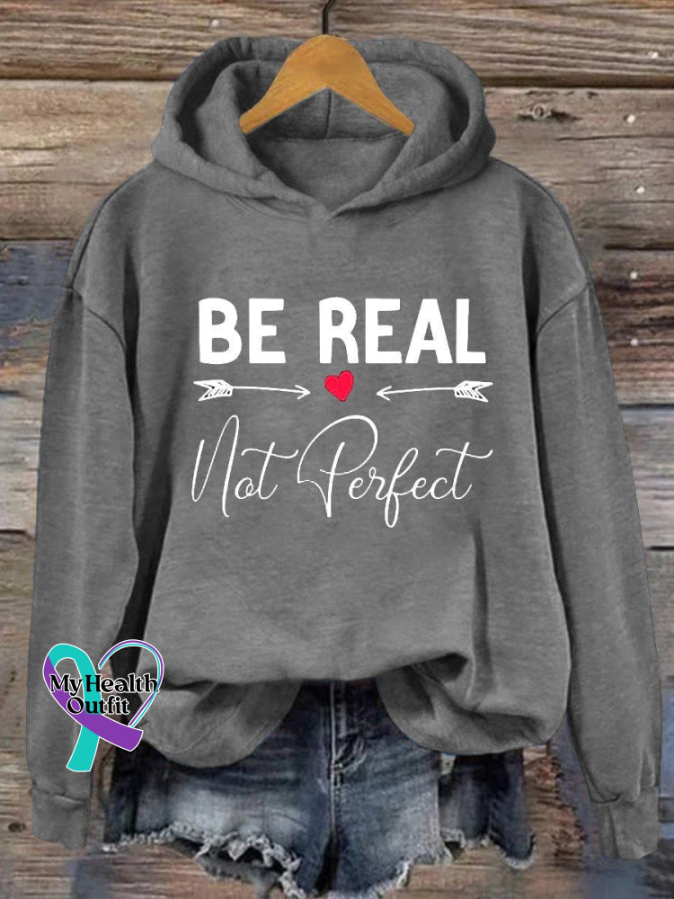 Be Real Not Perfect Casual Hoodie Sweatshirt Grey / S