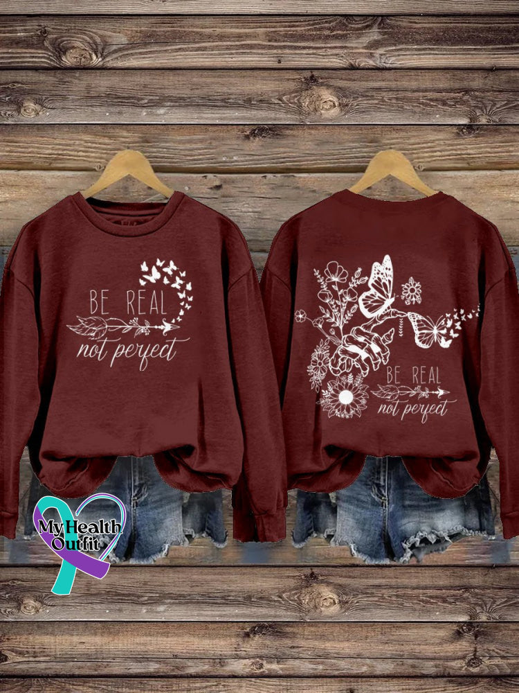 Be Real Not Perfect Self Love Casual Print Sweatshirt Red / S