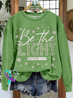 Be The Light Christmas Casual Print Sweatshirt Lightgreen / S