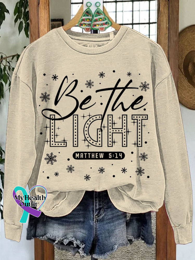 Be The Light Christmas Casual Print Sweatshirt Sand / S