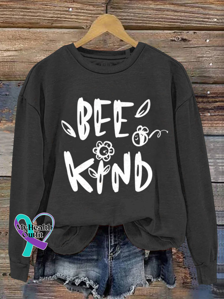 Bee Kind Vintage Art Print Casual Sweatshirt Black / S
