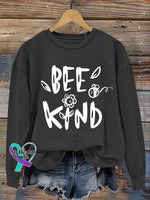 Bee Kind Vintage Art Print Casual Sweatshirt Black / S