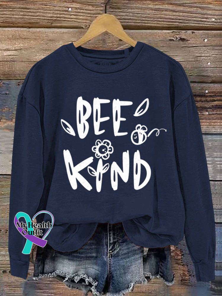 Bee Kind Vintage Art Print Casual Sweatshirt Blue / S