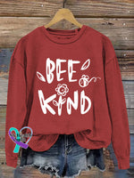 Bee Kind Vintage Art Print Casual Sweatshirt Red / S