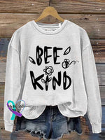 Bee Kind Vintage Art Print Casual Sweatshirt White / S