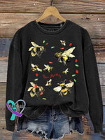 Bee Merry Christmas Print Casual Sweatshirt Black / S