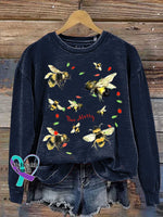 Bee Merry Christmas Print Casual Sweatshirt Blue / S