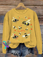 Bee Merry Christmas Print Casual Sweatshirt Yellow / S