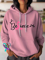 Believe Breast Cancer Awareness Art Casual Hoodie Sweatshirt LightPink / S