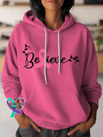 Believe Breast Cancer Awareness Art Casual Hoodie Sweatshirt Pink / S