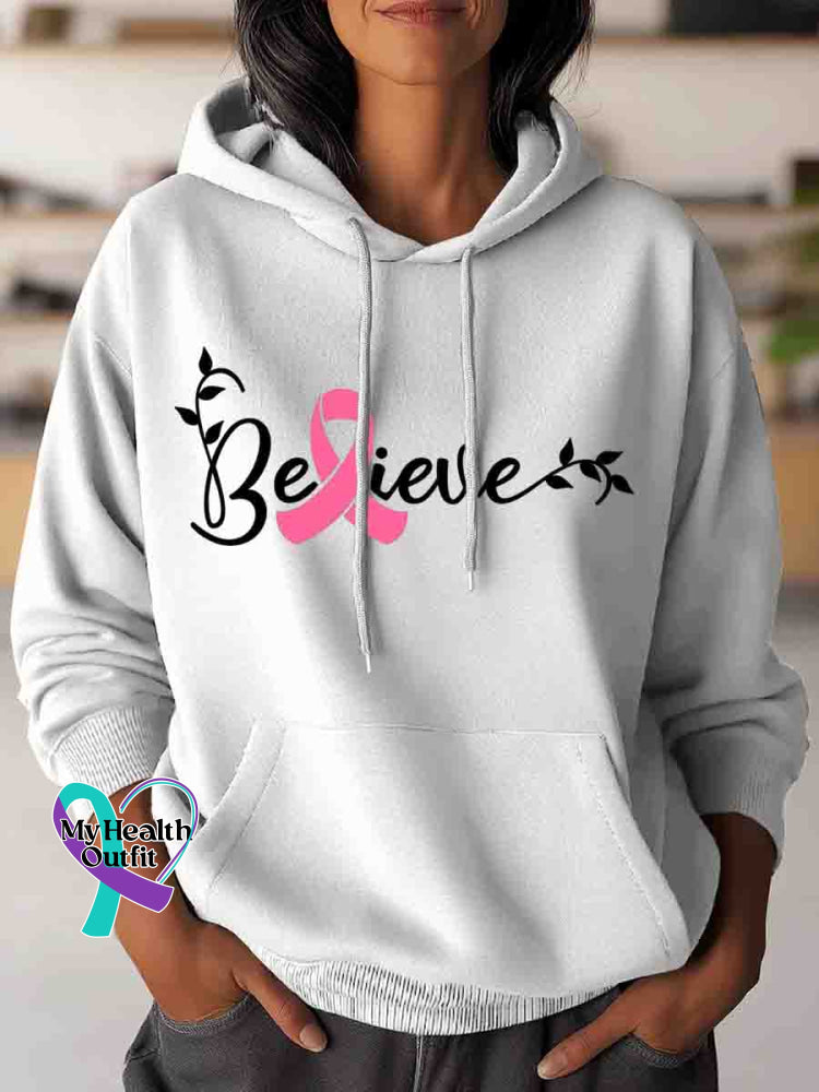 Believe Breast Cancer Awareness Art Casual Hoodie Sweatshirt White / S