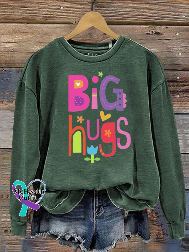 Big Hugs Crew Neck Long Sleeve Casual Sweatshirt Green / S