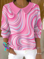 Women’s Pink Art Breast Cancer Awareness Vintage Casual Peter Pan Collar 3/4 Sleeve Sweater Multicolor / S
