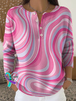 Woman’s Art Breast Cancer Awareness Vintage Print Buttoned Cardigan Sweater Multicolor / S